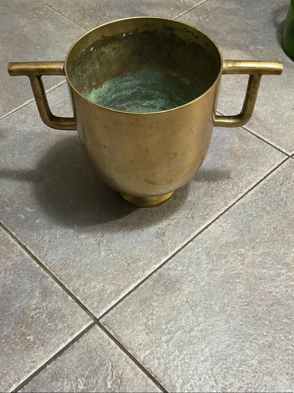 Vintage Brass Two-Handled Trophy Vase with Patina